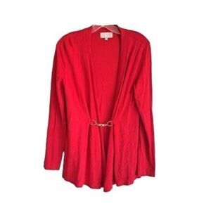 Joan Vass Women's Toggle Clasp Long Sleeve Collarless Red Cardigan Size Large